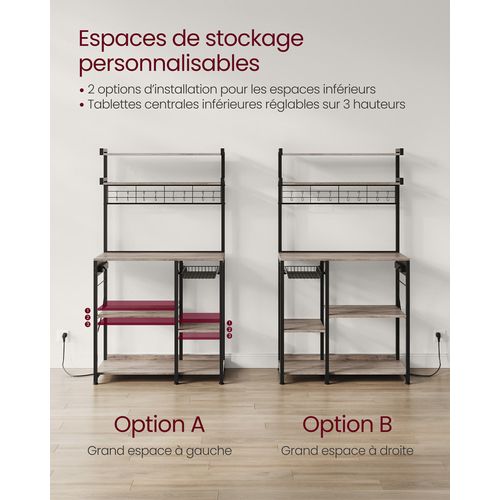 étagère Cuisine Avec Multiprise, 4 Prises Ca, étagères Réglables, Grège Chiné Et Noir D’encre