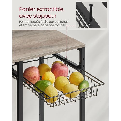 étagère Cuisine Avec Multiprise, 4 Prises Ca, étagères Réglables, Grège Chiné Et Noir D’encre