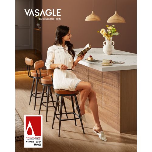 Tabouret De Bar, Lot De 2, Siège Rembourré, Pu Avec Coutures, Hauteur 65 Cm, Marron Caramel