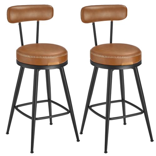 Tabouret De Bar, Lot De 2, Siège Rembourré, Pu Avec Coutures, Hauteur 65 Cm, Marron Caramel
