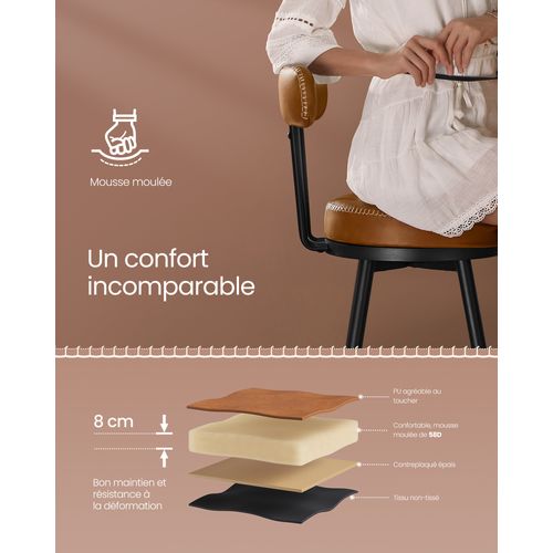 Tabouret De Bar, Lot De 2, Siège Rembourré, Pu Avec Coutures, Hauteur 65 Cm, Marron Caramel