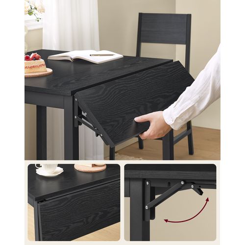 Table De Salle à Manger Pliable, Pour 2 à 4 Personnes, Avec Abattants, Noir Boisé Et Noir D'encre