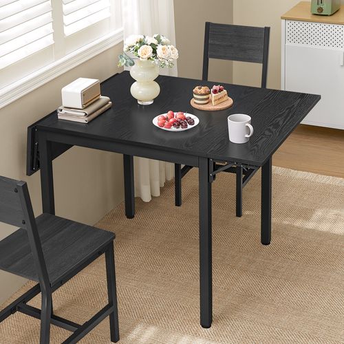 Table De Salle à Manger Pliable, Pour 2 à 4 Personnes, Avec Abattants, Noir Boisé Et Noir D'encre