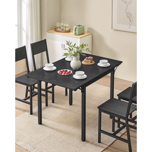 Table De Salle à Manger Pliable, Pour 2 à 4 Personnes, Avec Abattants, Noir Boisé Et Noir D'encre