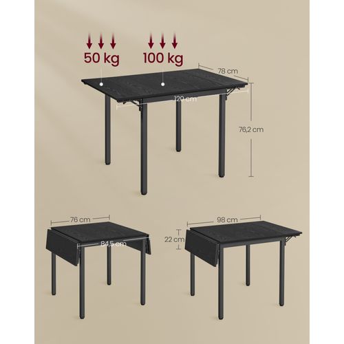 Table De Salle à Manger Pliable, Pour 2 à 4 Personnes, Avec Abattants, Noir Boisé Et Noir D'encre