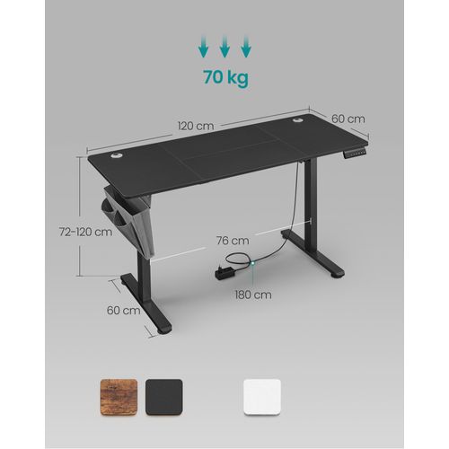 Bureau électrique Assis-debout, Bureau Réglable En Hauteur, 60 X 120 X (72-120) Cm, Noir D'encre