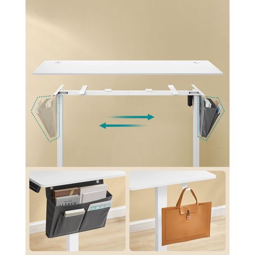 Bureau Électrique Assis-debout, Bureau Réglable En Hauteur, 70 X 160 X (72-120) Cm, Blanc Nuage