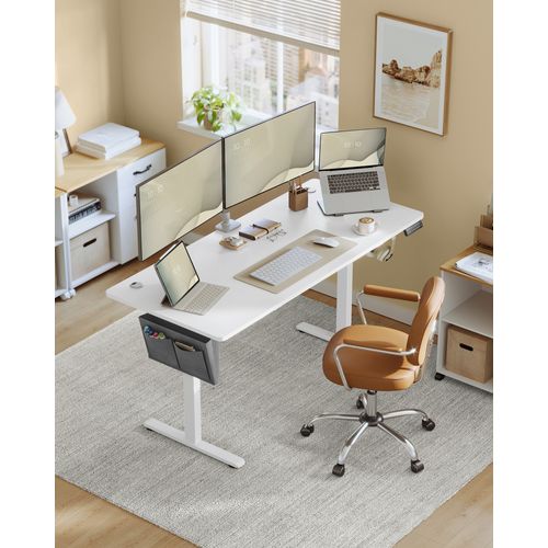 Bureau Électrique Assis-debout, Bureau Réglable En Hauteur, 70 X 160 X (72-120) Cm, Blanc Nuage