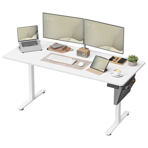 Bureau Électrique Assis-debout, Bureau Réglable En Hauteur, 70 X 160 X (72-120) Cm, Blanc Nuage