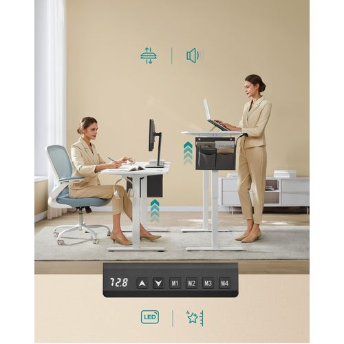 Bureau Électrique Assis-debout, Bureau Réglable En Hauteur, 70 X 160 X (72-120) Cm, Blanc Nuage