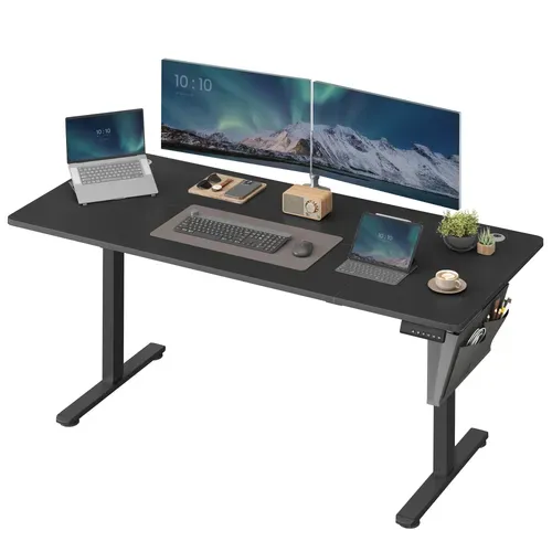Bureau Électrique Assis-debout, Bureau Réglable En Hauteur, 70 X 160 X (72-120) Cm, Noir D'encre