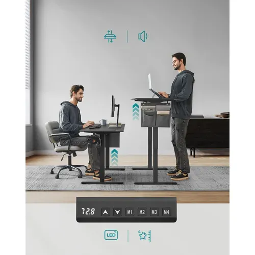 Bureau Électrique Assis-debout, Bureau Réglable En Hauteur, 70 X 160 X (72-120) Cm, Noir D'encre