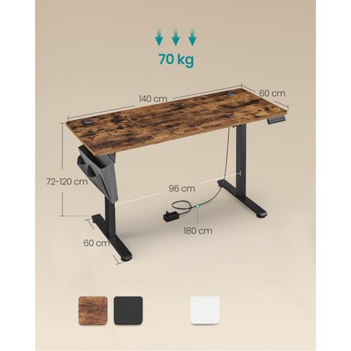 Bureau Électrique Assis-debout, Bureau Réglable En Hauteur, 60 X 140 X (72-120) Cm, Marron Et Noir