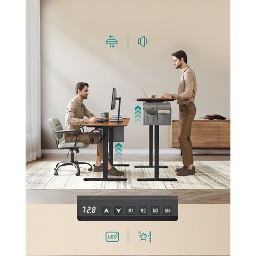 Bureau Électrique Assis-debout, Bureau Réglable En Hauteur, 60 X 140 X (72-120) Cm, Marron Et Noir