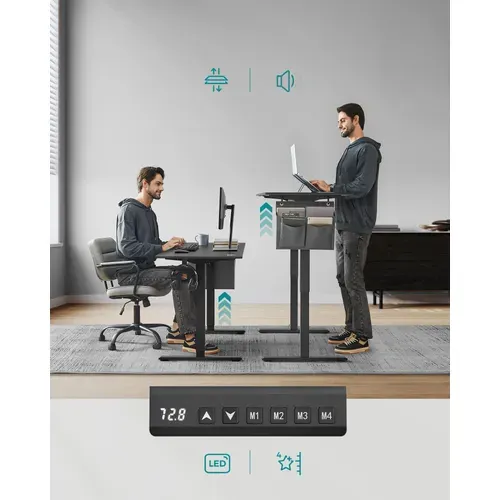 Bureau Électrique Assis-debout, Bureau Réglable En Hauteur, 60 X 140 X (72-120) Cm, Noir D'encre