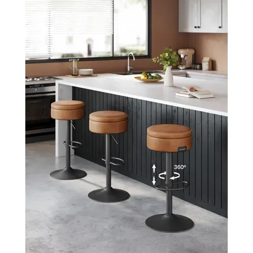 Tabouret De Bar Pivotant à 360°, Hauteur Réglable, Avec Rangement, Pu Avec Coutures, Marron Caramel