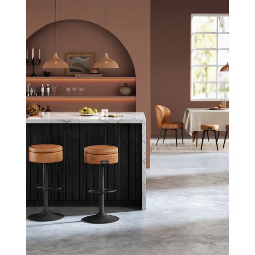 Tabouret De Bar Pivotant à 360°, Hauteur Réglable, Avec Rangement, Pu Avec Coutures, Marron Caramel