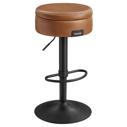 Tabouret De Bar Pivotant à 360°, Hauteur Réglable, Avec Rangement, Pu Avec Coutures, Marron Caramel