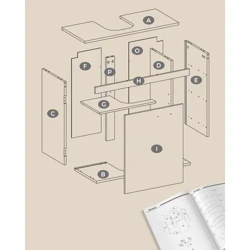 Meuble Sous Lavabo, 3 Tiroirs Latéraux, Pour Lavabos Sur Colonne, Avec Pieds, Blanc Et Gris