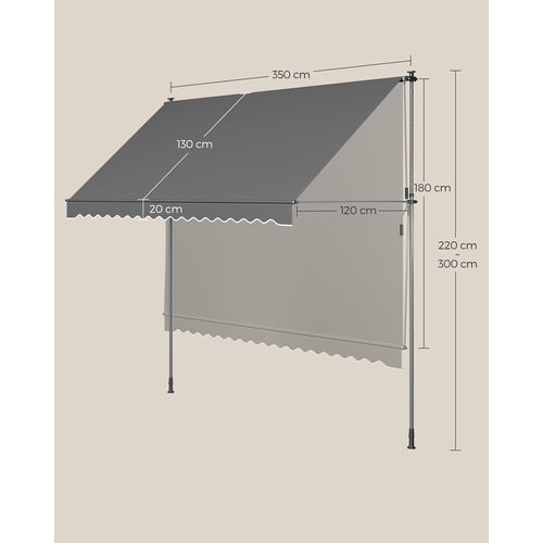 Store Banne Rétractable, Manuel, Réglable En Hauteur, Avec Manivelle, 350 X 120 Cm, Gris Anthracite