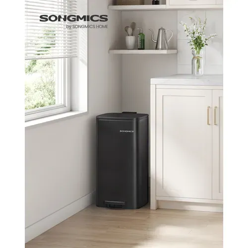 Poubelle De Cuisine, Poubelle 30 L, Poubelle à Pédale En Acier, Avec Seau Intérieur, Noir D'encre
