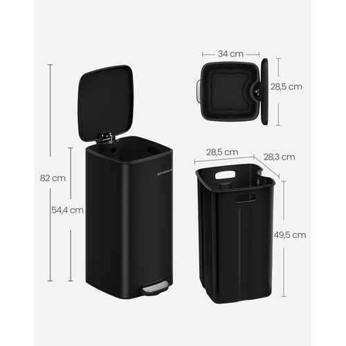 Poubelle De Cuisine, Poubelle 30 L, Poubelle à Pédale En Acier, Avec Seau Intérieur, Noir D'encre