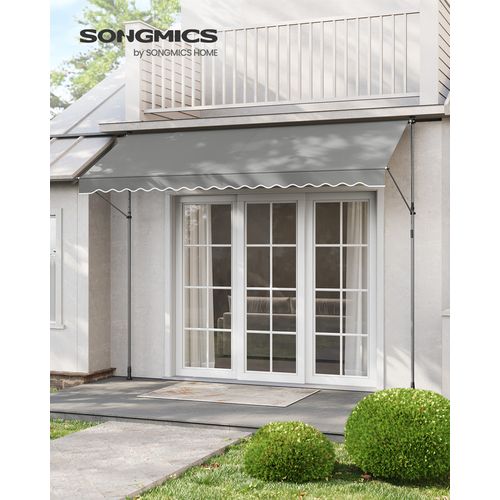 Store Banne Rétractable, Store Manuel, Réglable En Hauteur, Avec Manivelle, 350 X 120 Cm, Gris