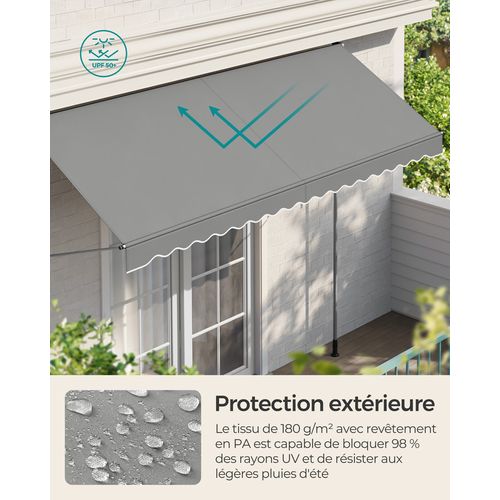 Store Banne Rétractable, Store Manuel, Réglable En Hauteur, Avec Manivelle, 350 X 120 Cm, Gris