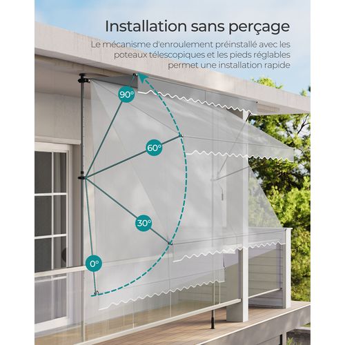 Store Banne Rétractable, Store Manuel, Réglable En Hauteur, Avec Manivelle, 350 X 120 Cm, Gris