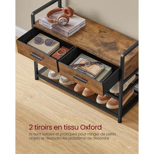 Vestiaire D'entrée Avec 10 Crochets Amovibles, 2 Tiroirs, Design Séparable, Marron Et Noir