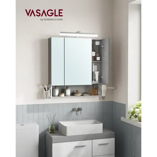 Armoire Murale Avec Miroir, Multiprise, Panier Suspendu, Blanc Nuage Et Gris Tourterelle