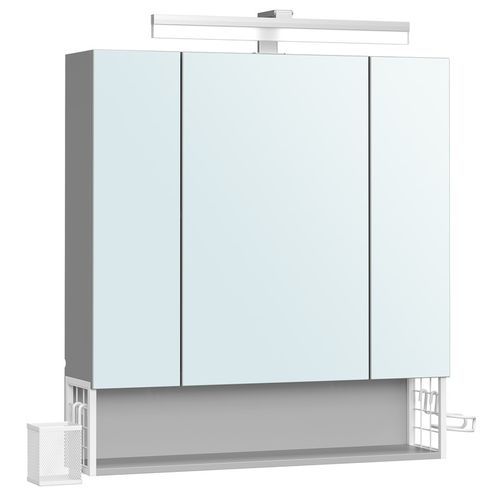 Armoire Murale Avec Miroir, Multiprise, Panier Suspendu, Blanc Nuage Et Gris Tourterelle