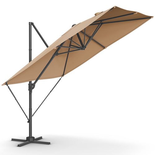 Parasol De Jardin Déporté 270 X 270 Cm, Upf 50+ Pivotant à 360°, Inclinaison, Marron Camel