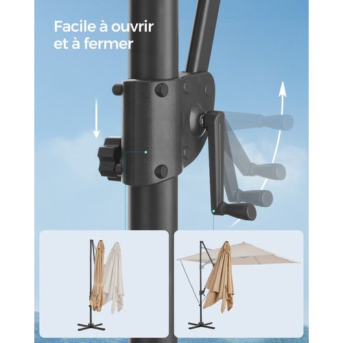 Parasol De Jardin Déporté 270 X 270 Cm, Upf 50+ Pivotant à 360°, Inclinaison, Marron Camel
