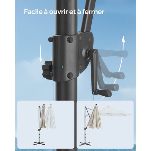 Parasol De Jardin 300 Cm, 28 LED Solaires, Upf 50+, Pivotant à 360°, Inclinaison Fluide, Blabc Crème