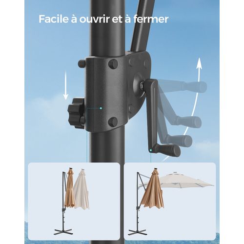 Parasol De Jardin 300 Cm, 28 LED Solaires, Pivotant à 360°, Inclinaison Fluide, Marron Chameau