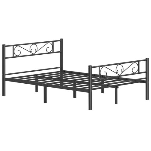 Lit 2 Personnes, En Métal, Convient Pour Matelas De 140 X 200 Cm, Montage Facile, Noir D'encre