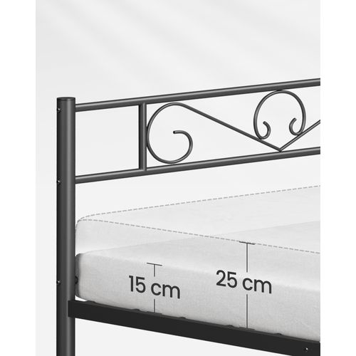 Lit 2 Personnes, En Métal, Convient Pour Matelas De 140 X 200 Cm, Montage Facile, Noir D'encre
