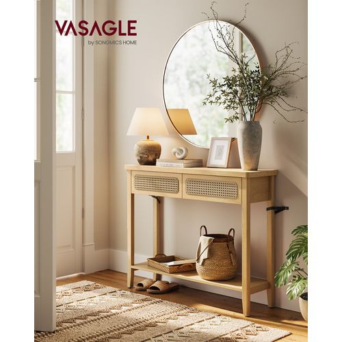 Table Console Pour Couloir, Table De Couloir Avec 2 Tiroirs, étagère Ouverte, Chêne Beige