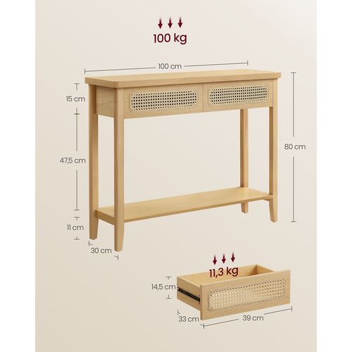 Table Console Pour Couloir, Table De Couloir Avec 2 Tiroirs, étagère Ouverte, Chêne Beige