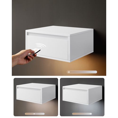 Tables De Chevet Suspendues, Lot De 2, Lumière 3 Couleurs, 35 X 40 X 18 Cm, Blanc Nuage