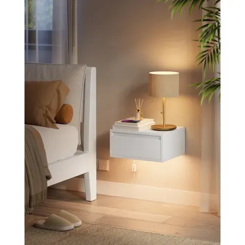 Tables De Chevet Suspendues, Lot De 2, Lumière 3 Couleurs, 35 X 40 X 18 Cm, Blanc Nuage