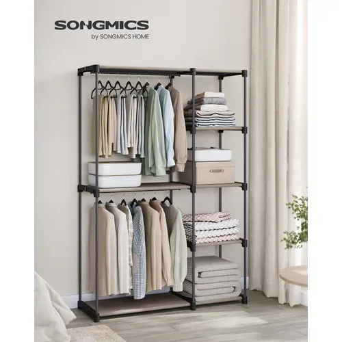 Armoire De Rangement, Avec Barres De Suspension, Organisateur, 43 X 124 X 182 Cm, Taupe
