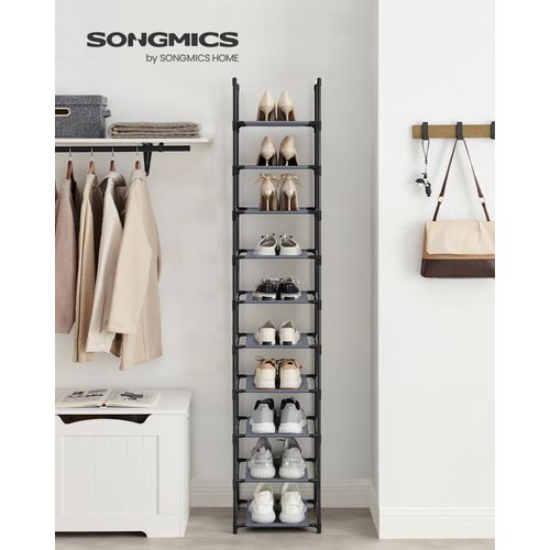 étagère Chaussure à 10 Niveaux, 33 X 33 X 173 Cm, Cadre En Métal, En Tissu Non-tissé, Gris