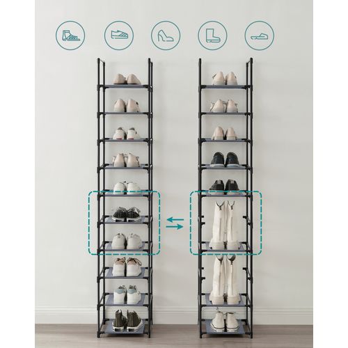 étagère Chaussure à 10 Niveaux, 33 X 33 X 173 Cm, Cadre En Métal, En Tissu Non-tissé, Gris
