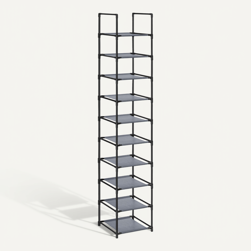 étagère Chaussure à 10 Niveaux, 33 X 33 X 173 Cm, Cadre En Métal, En Tissu Non-tissé, Gris