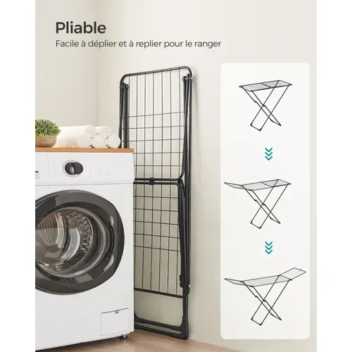 Étendoir à Linge, Séchoir Pliable, Avec Barres, Support De Séchage Sur Pieds, Noir