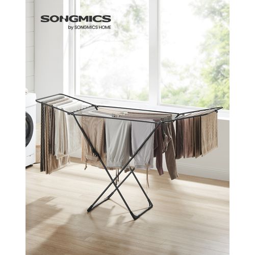 Étendoir à Linge, Séchoir Pliable, Avec Barres, Support De Séchage Sur Pieds, Noir