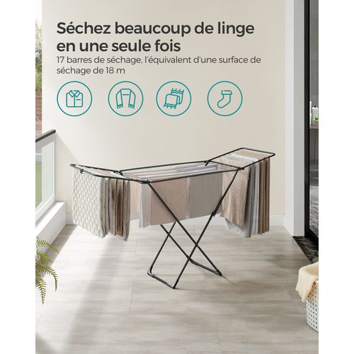 Étendoir à Linge, Séchoir Pliable, Avec Barres, Support De Séchage Sur Pieds, Noir