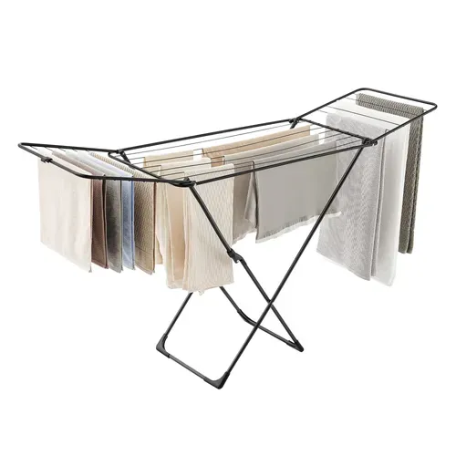 Étendoir à Linge, Séchoir Pliable, Avec Barres, Support De Séchage Sur Pieds, Noir
